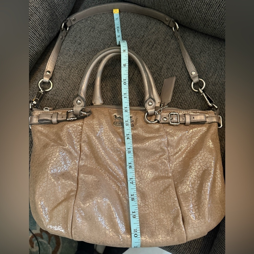 Coach Tan Metallic  Madison Satchel with Double Handles and Detachable Strap - Picture 13 of 15